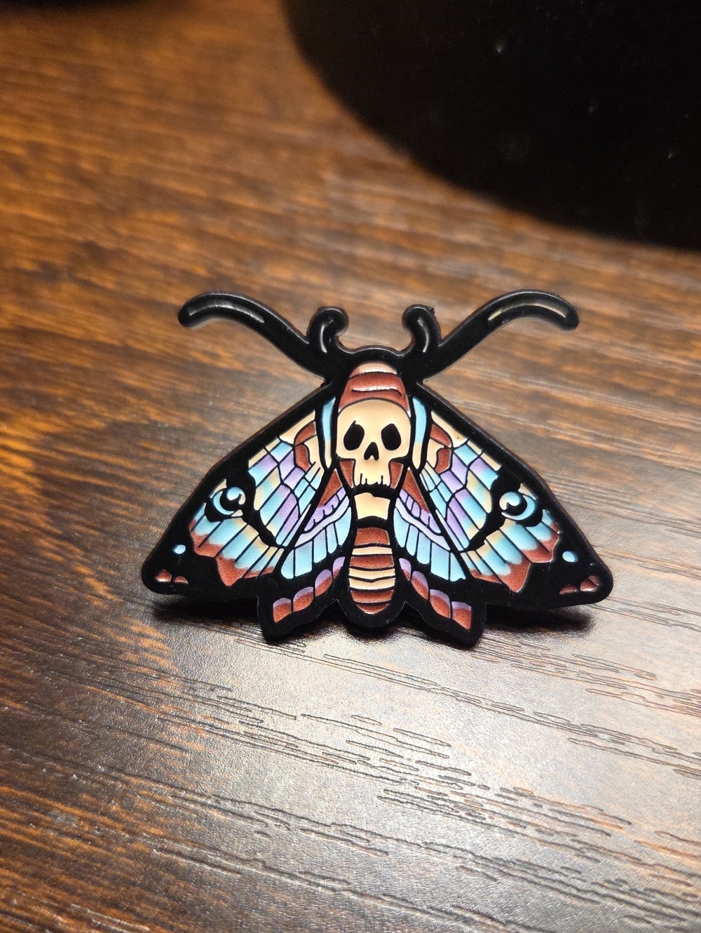 Skull Moth Enamel Pin – Multicolor Accent